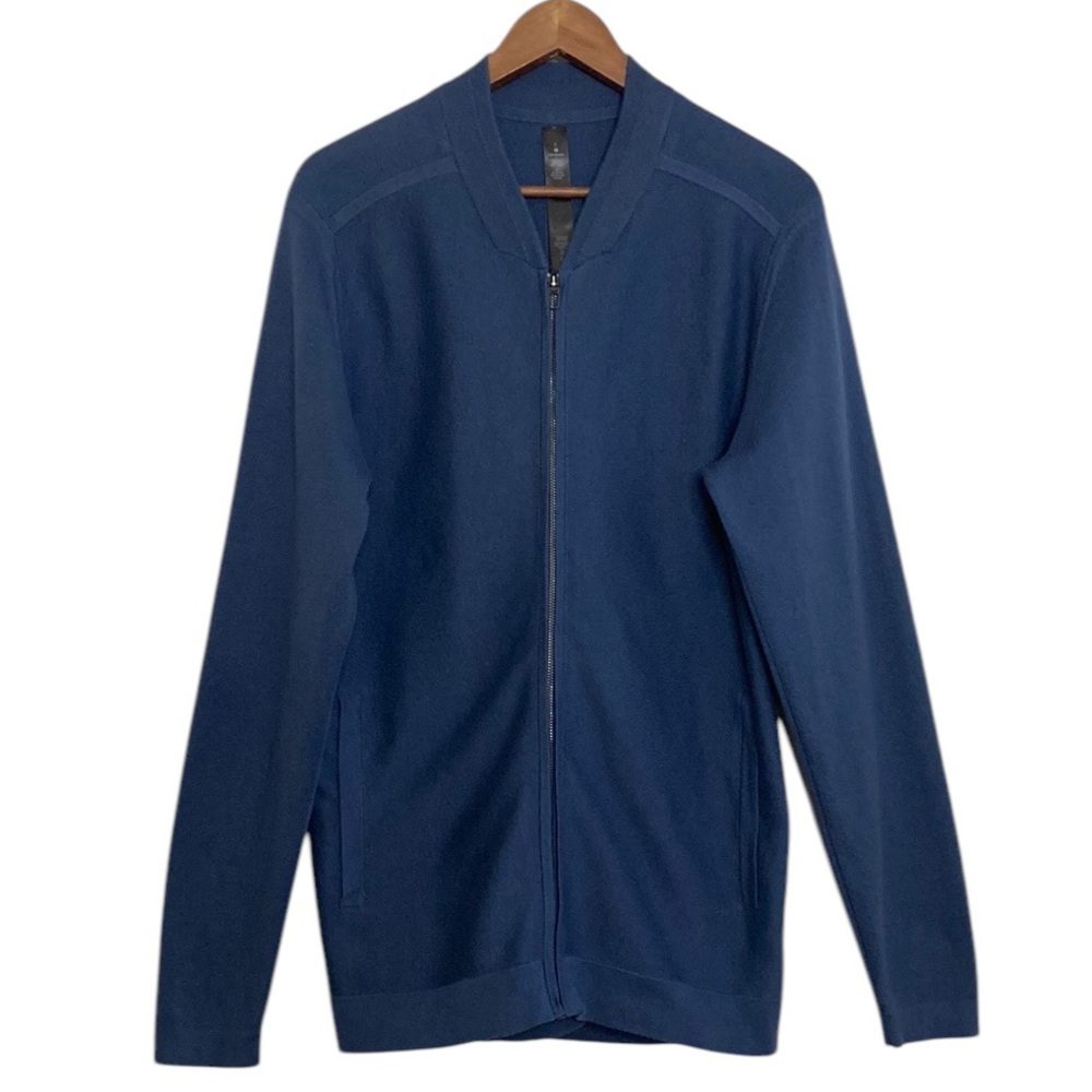 Lululemon Sweater Mens Large Blue Cotton Full Zip Bomber Jacket Cardigan